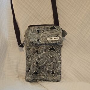 Handmade Black & White Leaf Crossbody Bag